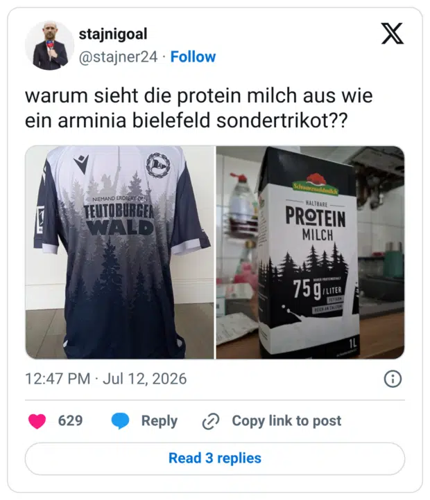 warum sieht die protein milch aus wie ein arminia bielefeld sondertrikot??