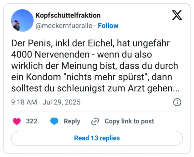 Der Penis, inkl der Eichel, hat ungefähr 4000 Nervenenden - wenn du also wirklich der Meinung bist, dass du durch ein Kondom "nichts mehr spürst", dann solltest du schleunigst zum Arzt gehen...