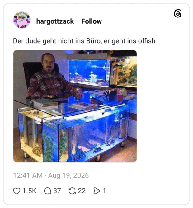 Der dude geht nicht ins Büro, er geht ins offish