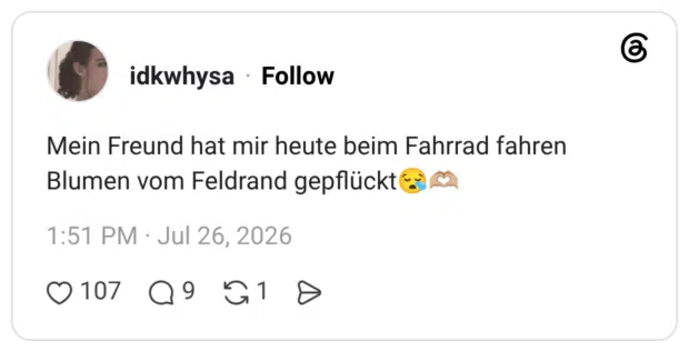 Mein Freund hat mir heute beim Fahrrad fahren Blumen vom Feldrand gepflückt😪🫶🏼
