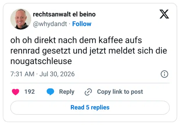 oh oh direkt nach dem kaffee aufs rennrad gesetzt und jetzt meldet sich die nougatschleuse