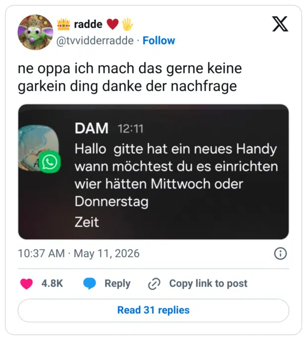 ne oppa ich mach das gerne keine garkein ding danke der nachfrage