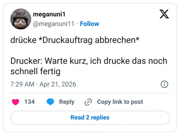 drücke *Druckauftrag abbrechen* Drucker: Warte kurz, ich drucke das noch schnell fertig