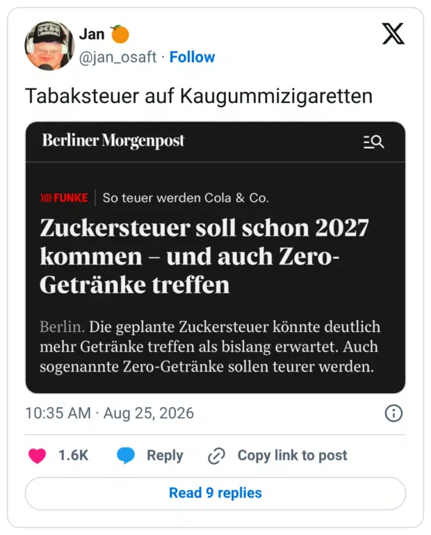 Tabaksteuer auf Kaugummizigaretten