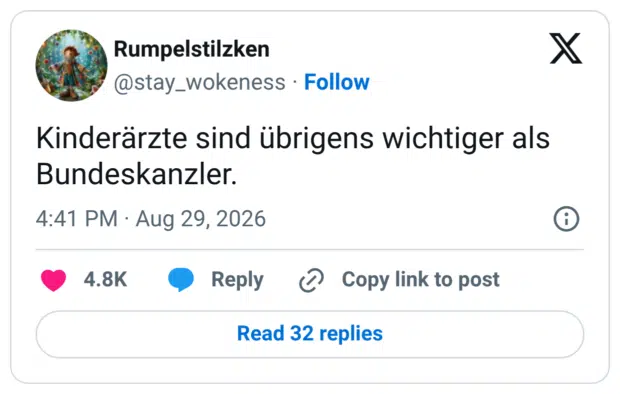 Kinderärzte sind übrigens wichtiger als Bundeskanzler.