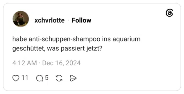 habe anti-schuppen-shampoo ins aquarium geschüttet, was passiert jetzt?
