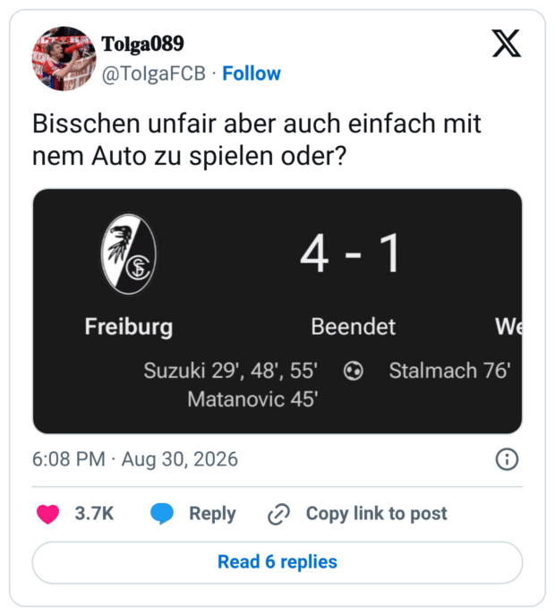 Bisschen unfair aber auch einfach mit nem Auto zu spielen oder?