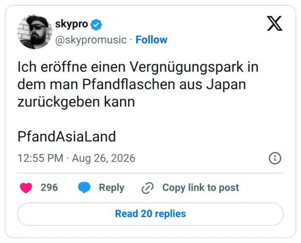 Ich eröffne einen Vergnügungspark in dem man Pfandflaschen aus Japan zurückgeben kann PfandAsiaLand