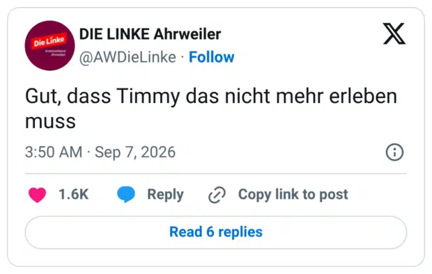 Gut, dass Timmy das nicht mehr erleben muss