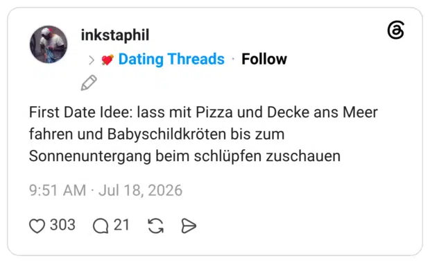 First Date Idee: lass mit Pizza und Decke ans Meer fahren und Babyschildkröten bis zum Sonnenuntergang beim schlüpfen zuschauen