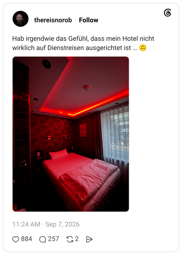 Hab irgendwie das Gefühl, dass mein Hotel nicht wirklich auf Dienstreisen ausgerichtet ist ...