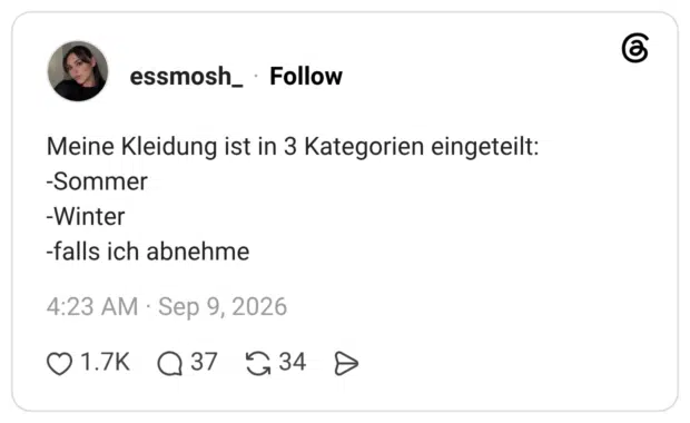 Meine Kleidung ist in 3 Kategorien eingeteilt: -Sommer -Winter -falls ich abnehme
