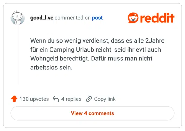 Wenn du so wenig verdienst, dass es alle 2Jahre für ein Camping Urlaub reicht, seid ihr evtl auch Wohngeld berechtigt. Dafür muss man nicht arbeitslos sein.