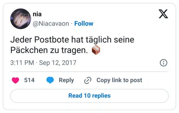 Jeder Postbote hat täglich seine Päckchen zu tragen. 📦