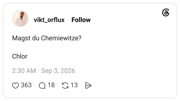 Magst du Chemiewitze? Chlor