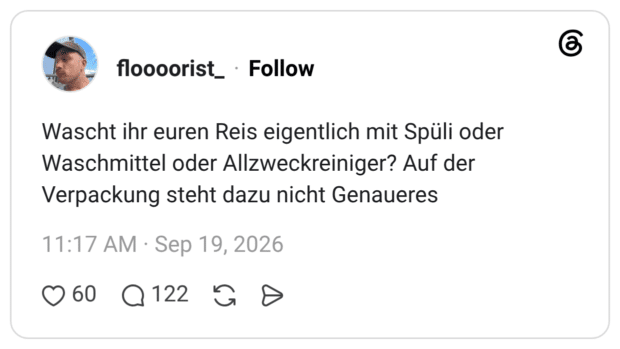 Wascht ihr euren Reis eigentlich mit Spüli oder Waschmittel oder Allzweckreiniger? Auf der Verpackung steht dazu nicht Genauereees