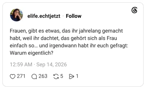 Frauen, gibt es etwas, das ihr jahrelang gemacht habt, weil ihr dachtet, das gehört sich als Frau einfach so... und irgendwann habt ihr euch gefragt: Warum eigentlich?