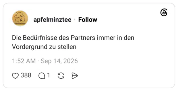 Die Bedürfnisse des Partners immer in den Vordergrund zu stellen