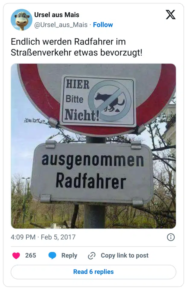 Endlich werden Radfahrer im Straßenverkehr etwas bevorzugt!