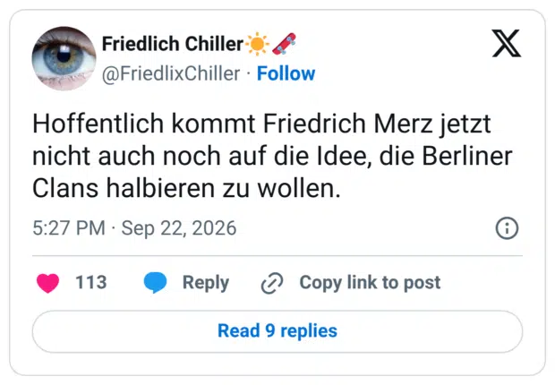 Hoffentlich kommt Friedrich Merz jetzt nicht auch noch auf die Idee, die Berliner Clans halbieren zu wollen
