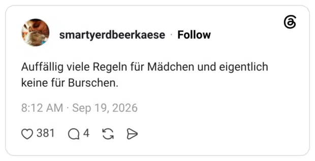 Auffällig viele Regeln für Mädchen und eigentlich keine für Burschen.
