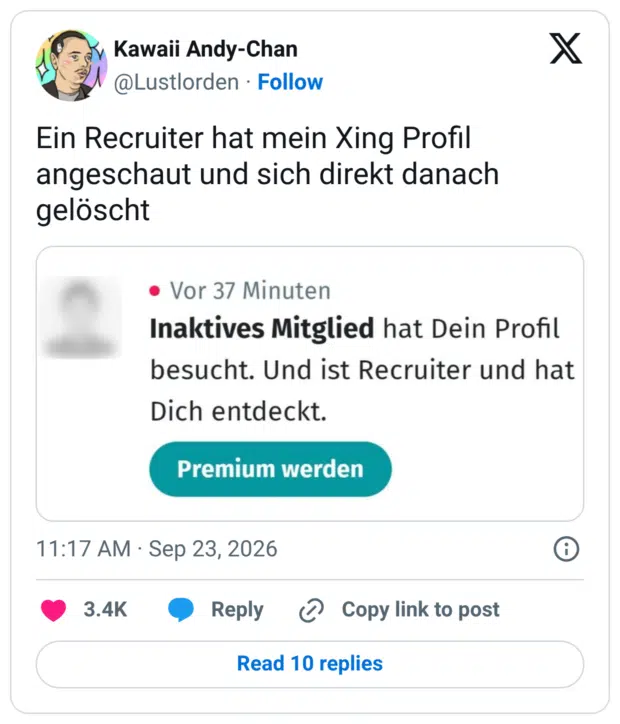 Ein Recruiter hat mein Xing Profil angeschaut und sich direkt danach gelöscht •
