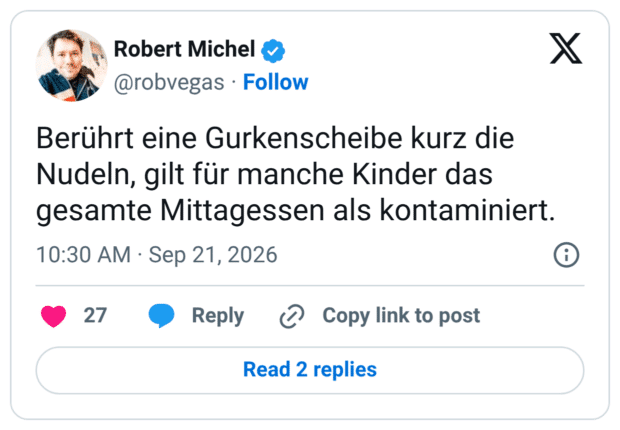 Berührt eine Gurkenscheibe kurz die Nudeln, gilt für manche Kinder das gesamte Mittagessen als kontaminiert