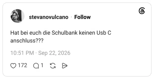 Hat bei euch die Schulbank keinen Usb C anschluss???