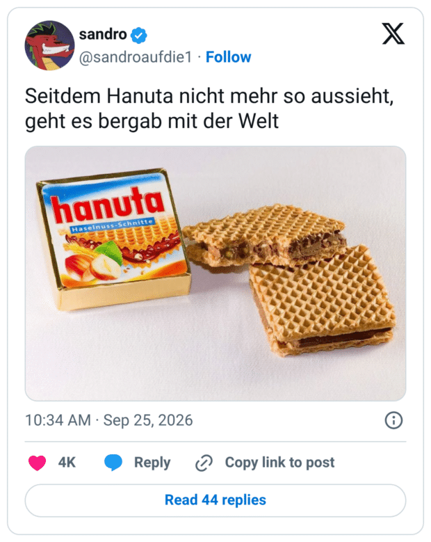 Seitdem Hanuta nicht mehr so aussieht, geht es bergab mit der Welt