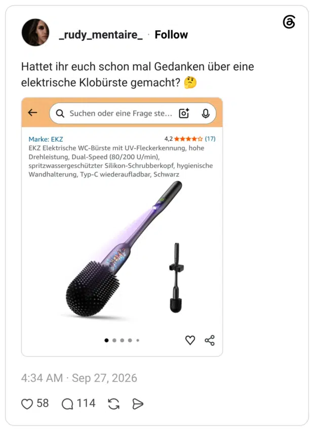 Hattet ihr euch schon mal Gedanken über eine elektrische Klobürste gemacht? 🤔