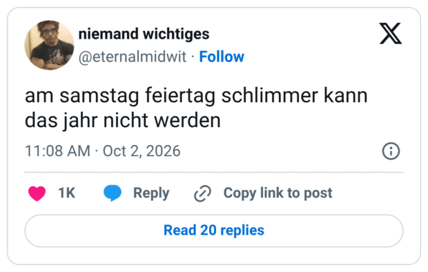 am samstag feiertag schlimmer kann das jahr nicht werden