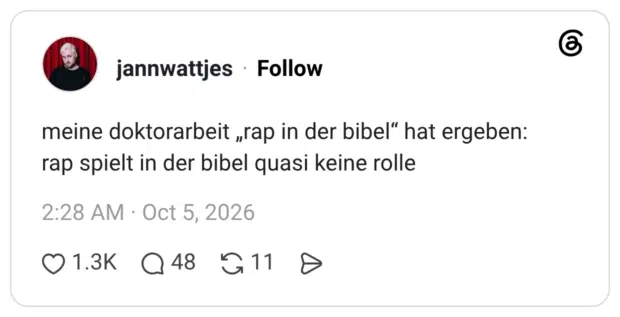 meine doktorarbeit „rap in der bibel" hat ergeben: rap spielt in der bibel quasi keine rolle