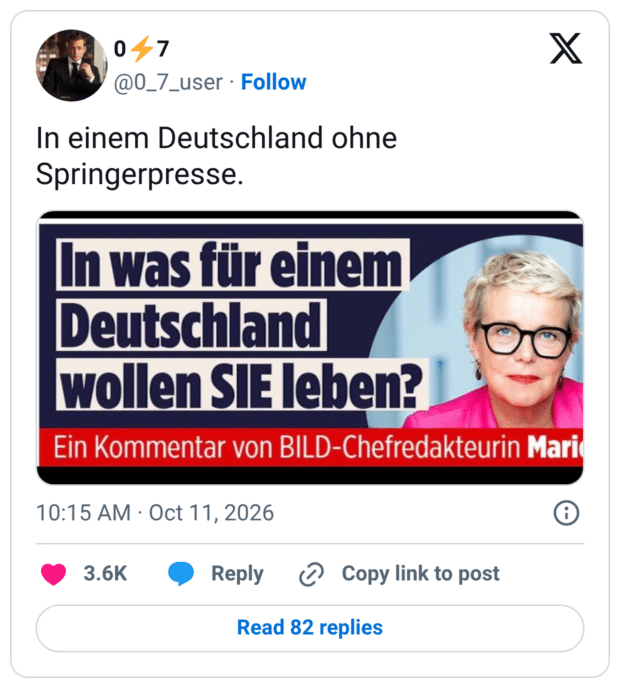 In einem Deutschland ohne Springerpresse. In was für einem Deutschland wollen SIE leben? Ein Kommentar von BILD-Chefredakteurin