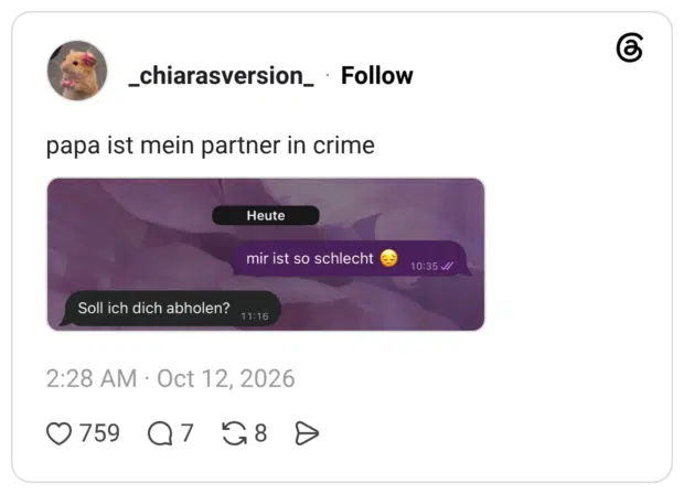 papa ist mein partner in crime: Soll ich dich abholen?