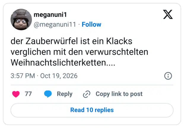 der Zauberwürfel ist ein Klacks verglichen mit den verwurschtelten Weihnachtslichterketten....