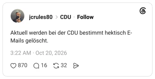 Aktuell werden bei der CDU bestimmt hektisch E- Mails gelöscht.